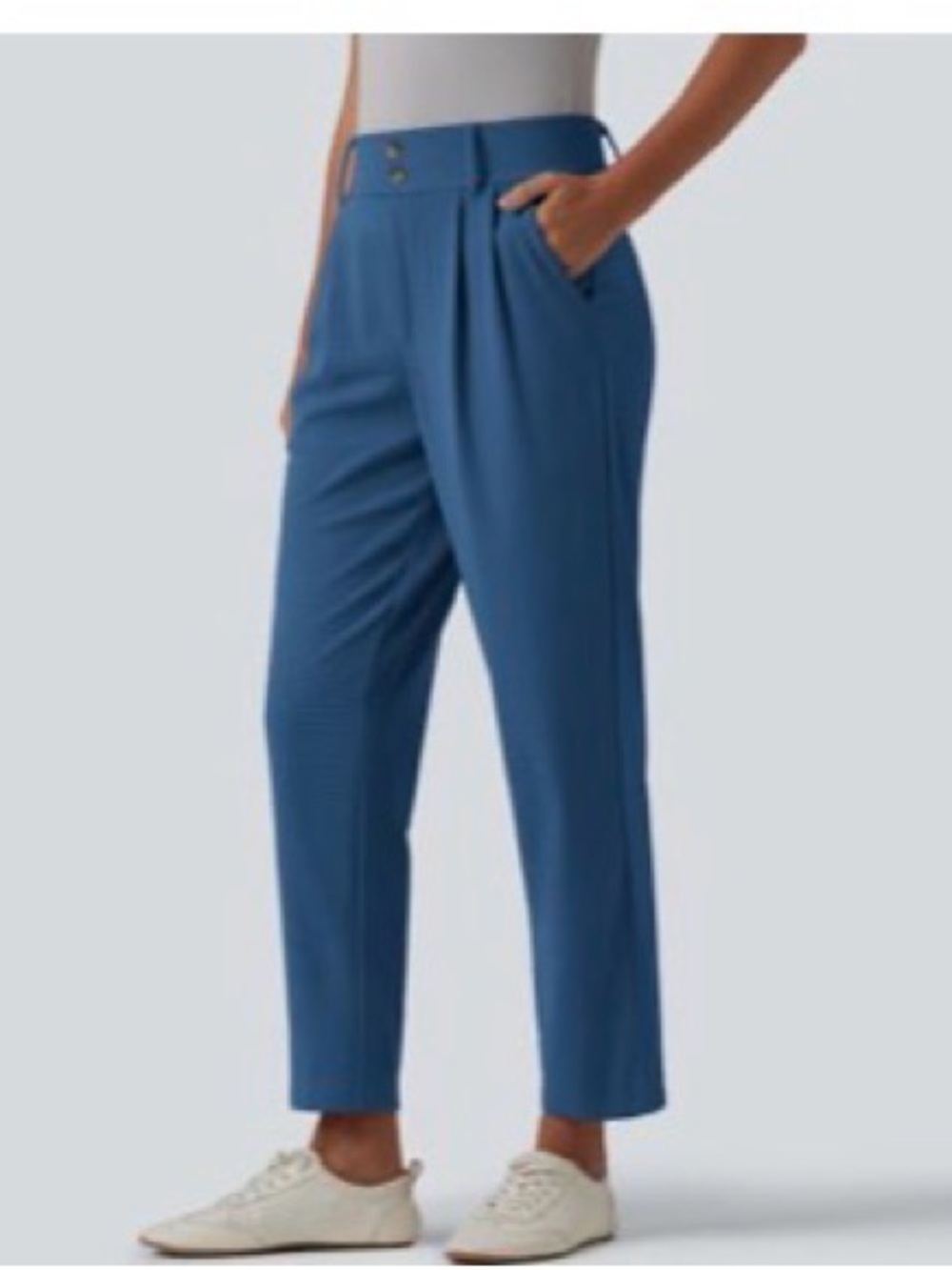 HALARA Navy Blue High-Waist Cropped Pleated Pants